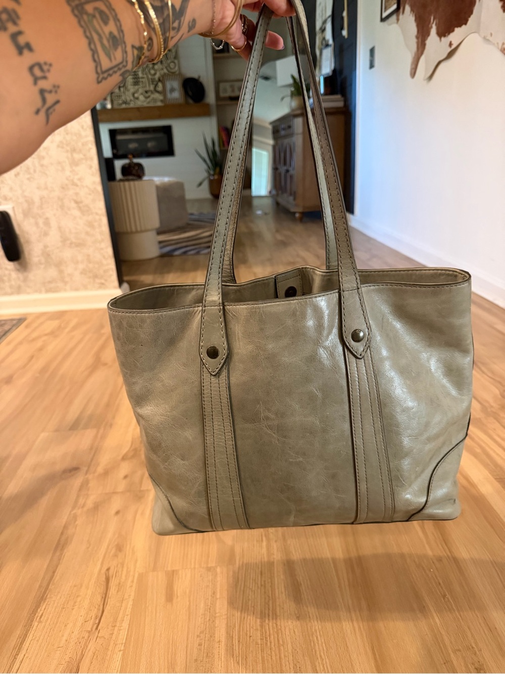 Frye Olive Leather Double-Handle Tote